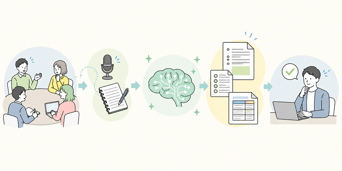 A practical workflow for producing meeting minutes with AI - illustration for the steps for producing minutes with AI after the meeting
