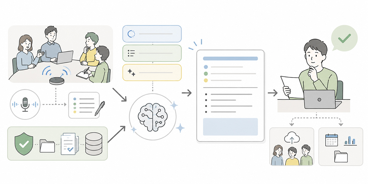 A practical workflow for producing meeting minutes with AI - illustration for how to go about minute-taking if you use Kanata