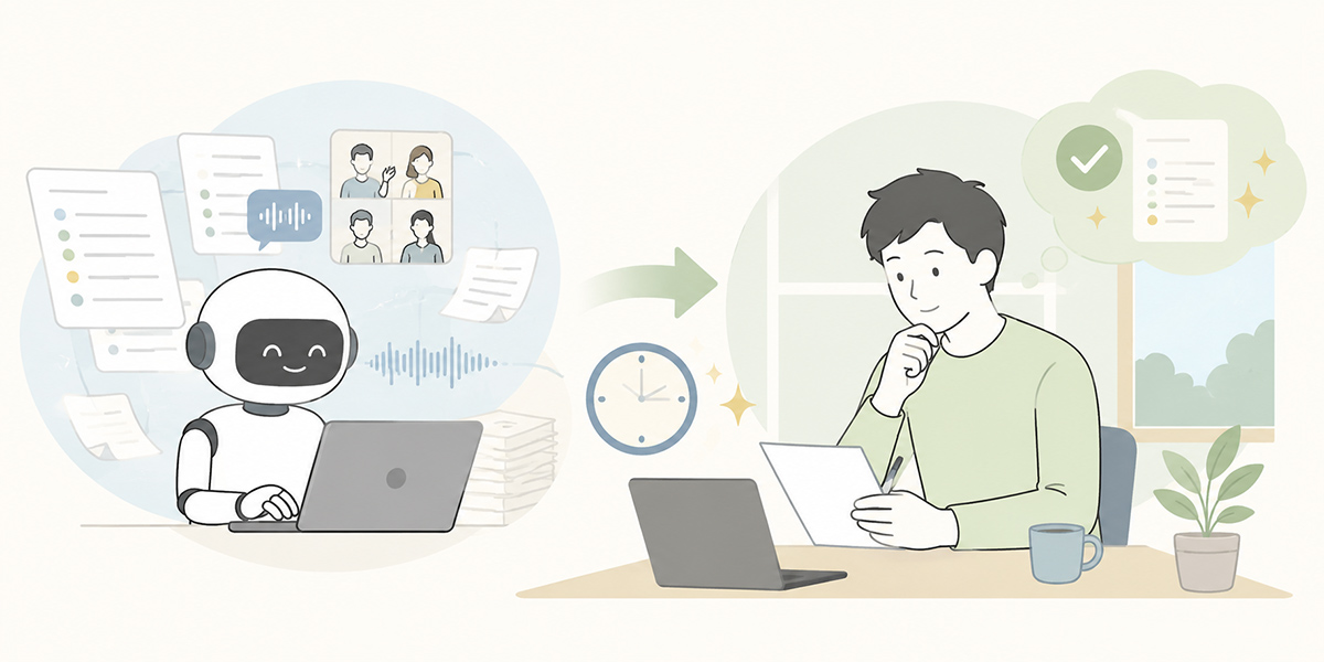 A practical workflow for producing meeting minutes with AI - illustration for in summary, minute-taking AI is not a tool to offload onto but one that buys you time to check